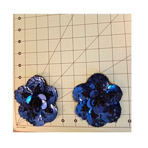 Blue sequin black bead flower appliques set of 2